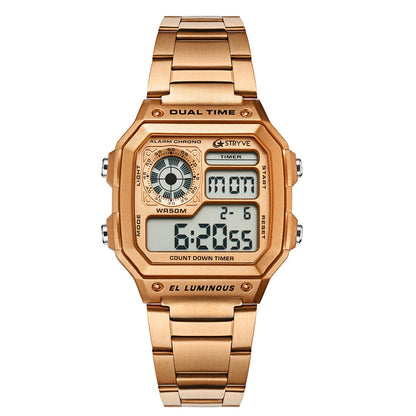Reloj digital LED de lujo para hombre, marca Stryve, cuadrado, de acero inoxidable, resistente al agua, deportivo, con cuenta regresiva