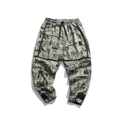 Tide brand hip hop newspaper pants men and women pants ins the same paragraph street loose beam pants national tide - BAGMODA