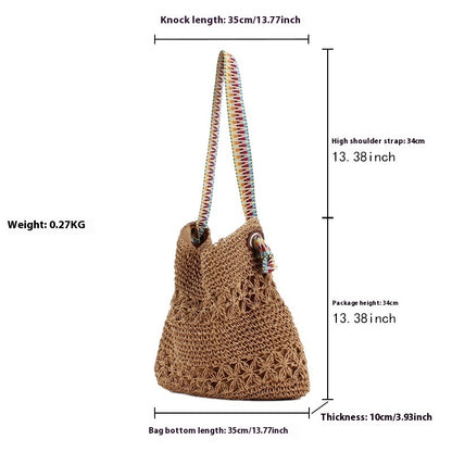 Bolso tejido de papel informal, versátil y de estilo étnico retro