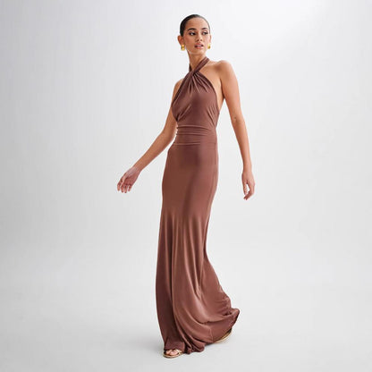 Vestido ajustado con cuello halter para mujer, sexy, sin espalda, ajustado, con cintura adelgazante, para fiesta de graduación y club.