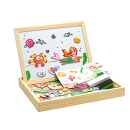 Rompecabezas magnético de madera para niños, caja de rompecabezas 3D con figuras de animales, tablero de dibujo y escritura, juguetes educativos de aprendizaje para niños. 