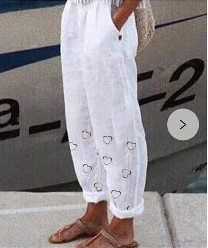 Cotton And Linen Printed Loose Track Pants Women
