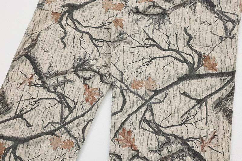 American Retro Branch Deciduous Camouflage Suspender Pants Men And Women - BAGMODA