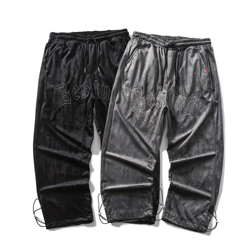 Embossed Velvet Ankle Banded Pants Men - BAGMODA