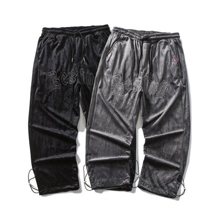 Embossed Velvet Ankle Banded Pants Men - BAGMODA