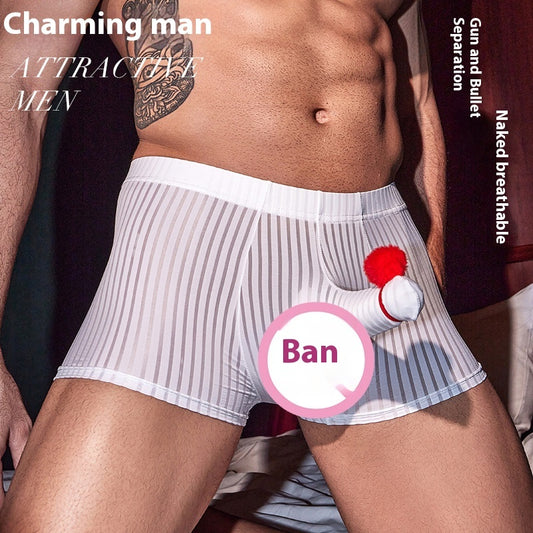 Men's Breathable Stripes Underwear Skin-friendly High Elastic Sexy Boxer Briefs