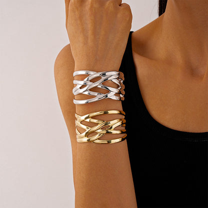 Pulsera geométrica brillante multicapa de moda para mujer