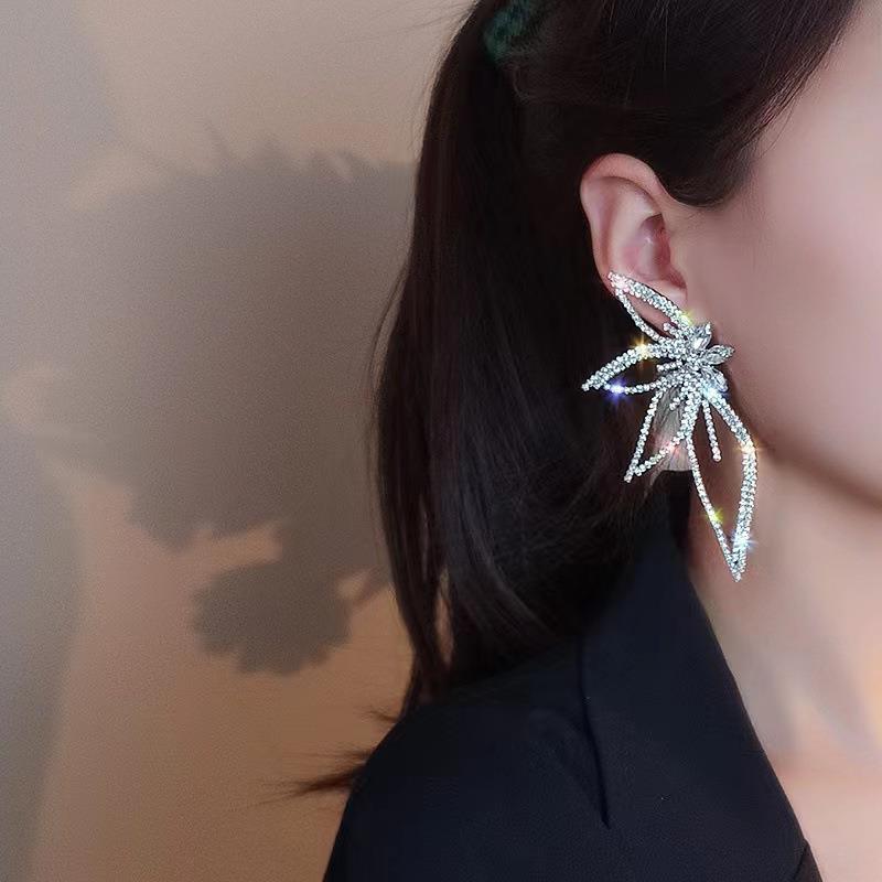 Rhinestone Earrings Love Butterfly Flower Tassel