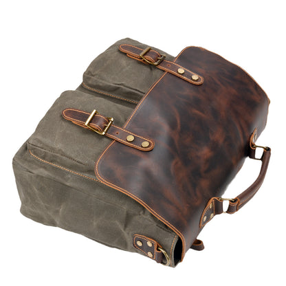 Bolso maletín de cuero con costuras de lona impermeable
