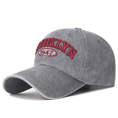 Gorra con visera bordada con letras lavadas retro para hombre, con protección solar para primavera y verano