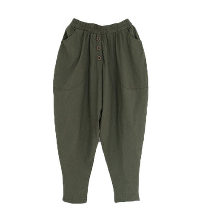 Pantalones de lino, pantalones harén para mujer 