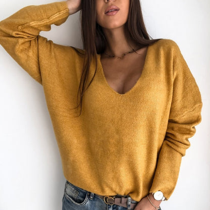Nuevo suéter de otoño invierno con cuello en V para mujer, jersey liso, suéter de punto para mujer, jersey informal, jersey para mujer