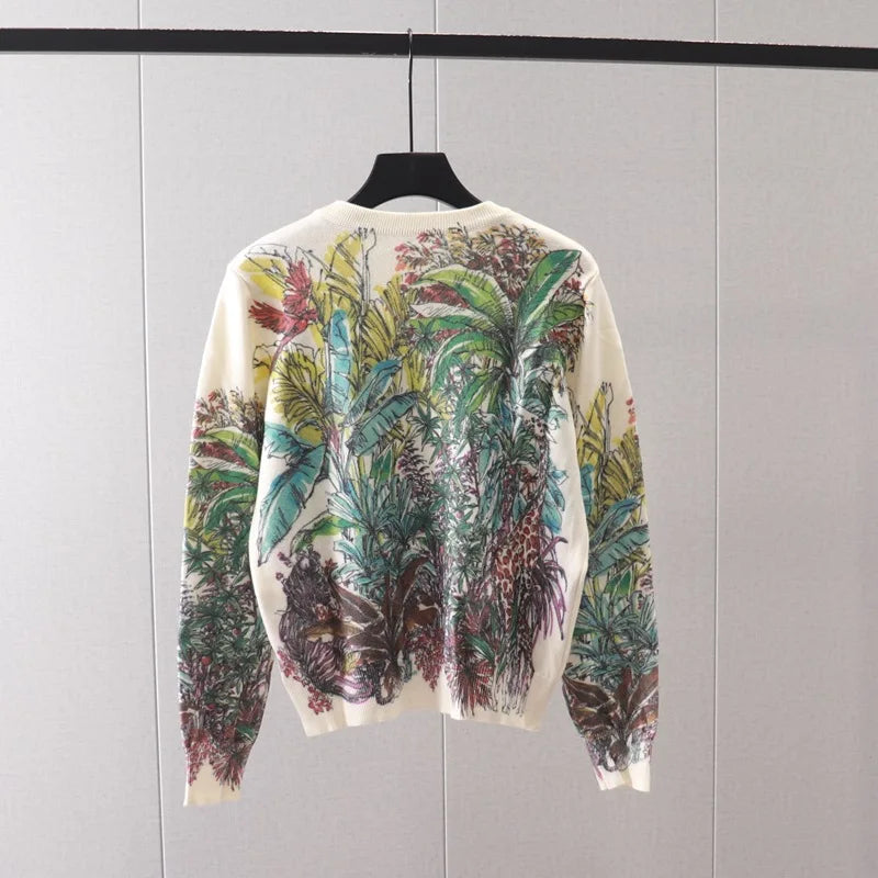 Coconut Tree Print Women Sweater