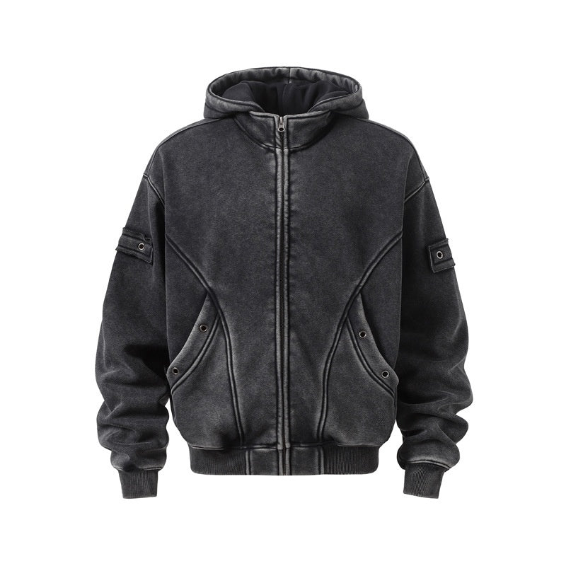 Men's American Retro Washed Hooded Fleece Sweatshirt