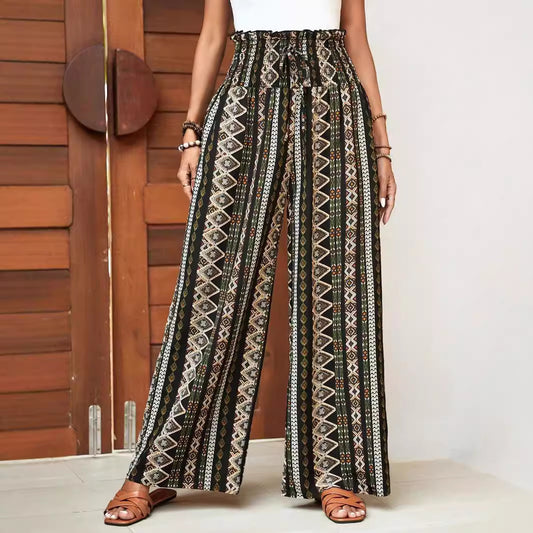 Loose Wide-leg Pants High Waist Print Trousers For Women