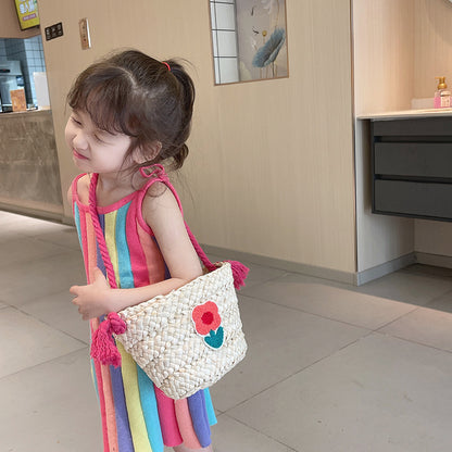 Bolso bandolera infantil de punto hecho a mano con paja