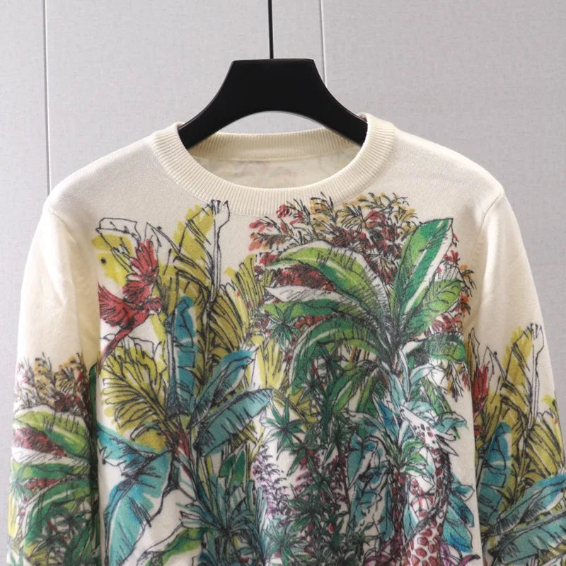 Coconut Tree Print Women Sweater