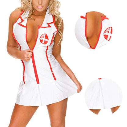 Heiße erotische Babydoll-Hemden Mädchen Krankenschwester Cosplay Uniform Kleid Tanga Hut Anzug Porno Baby Doll Sexy Dessous Dienstmädchen Teddy Kostüm