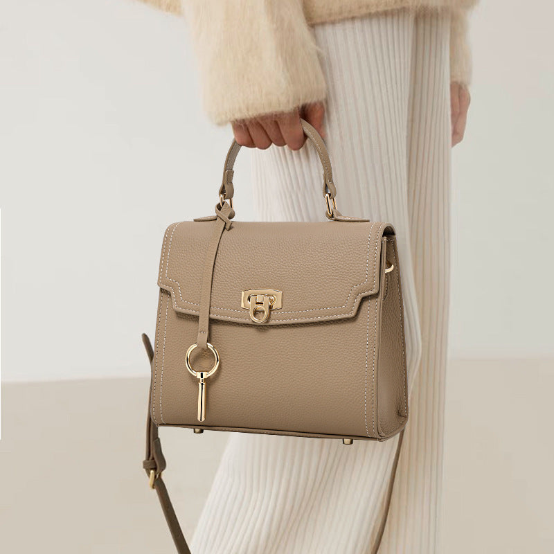 Vintage Litchi Pattern Lock Handbag
