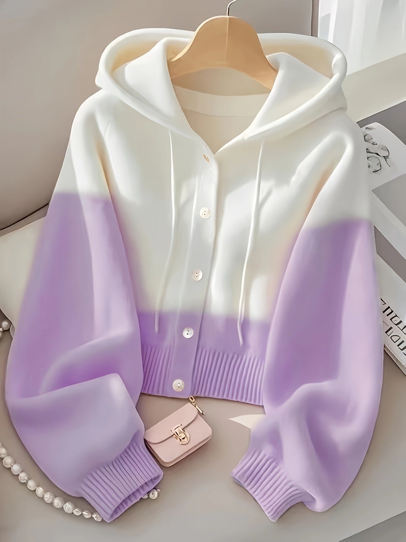 Patchwork Hooded Lazy High-grade Knitted Top