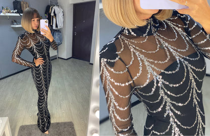Vestidos largos de lentejuelas para mujer, vestidos de fiesta de manga larga para mujer