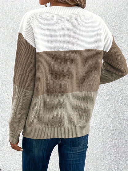 Pullover Strickpullover Mode Rundhals Spleißen Strickwaren Lose Top Damenbekleidung