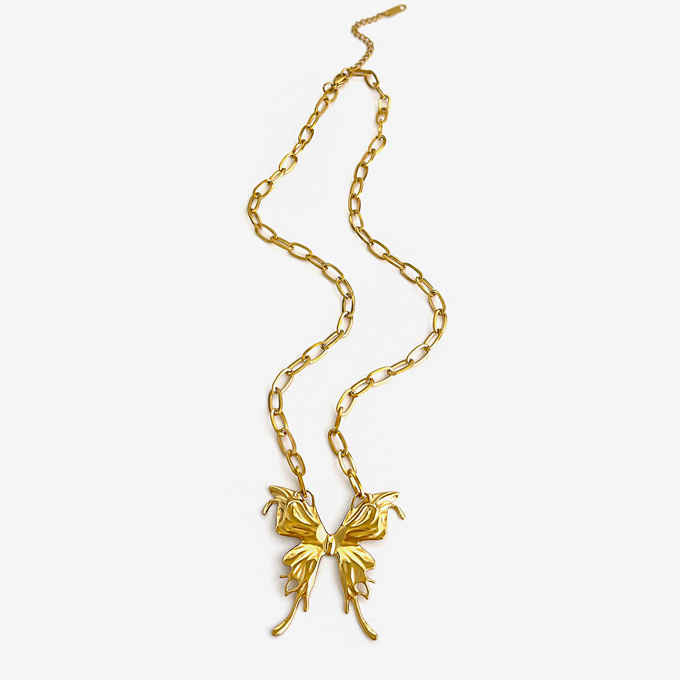 New Stainless Steel Butterfly Flower Oval Leaf Pendant Exaggerated Style Female Necklace