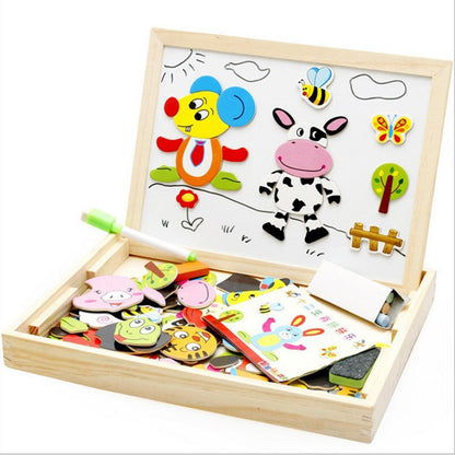 Rompecabezas magnético de madera para niños, caja de rompecabezas 3D con figuras de animales, tablero de dibujo y escritura, juguetes educativos de aprendizaje para niños. 