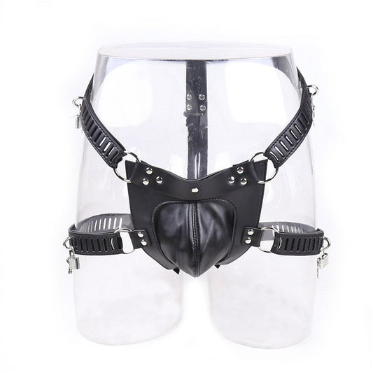 Chastity Leather Pants With Lock Bondage Black Men - BAGMODA