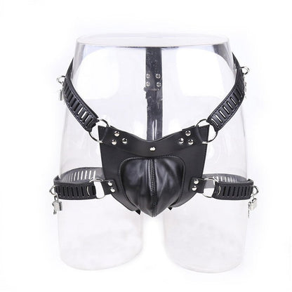 Chastity Leather Pants With Lock Bondage Black Men - BAGMODA