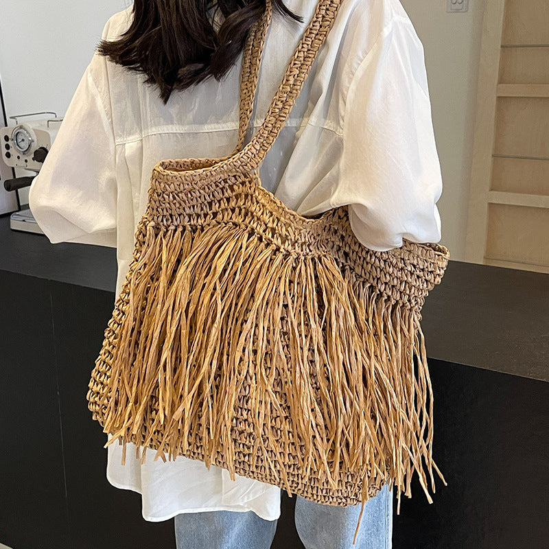 Straw Woven Tassel Shoulder Bag