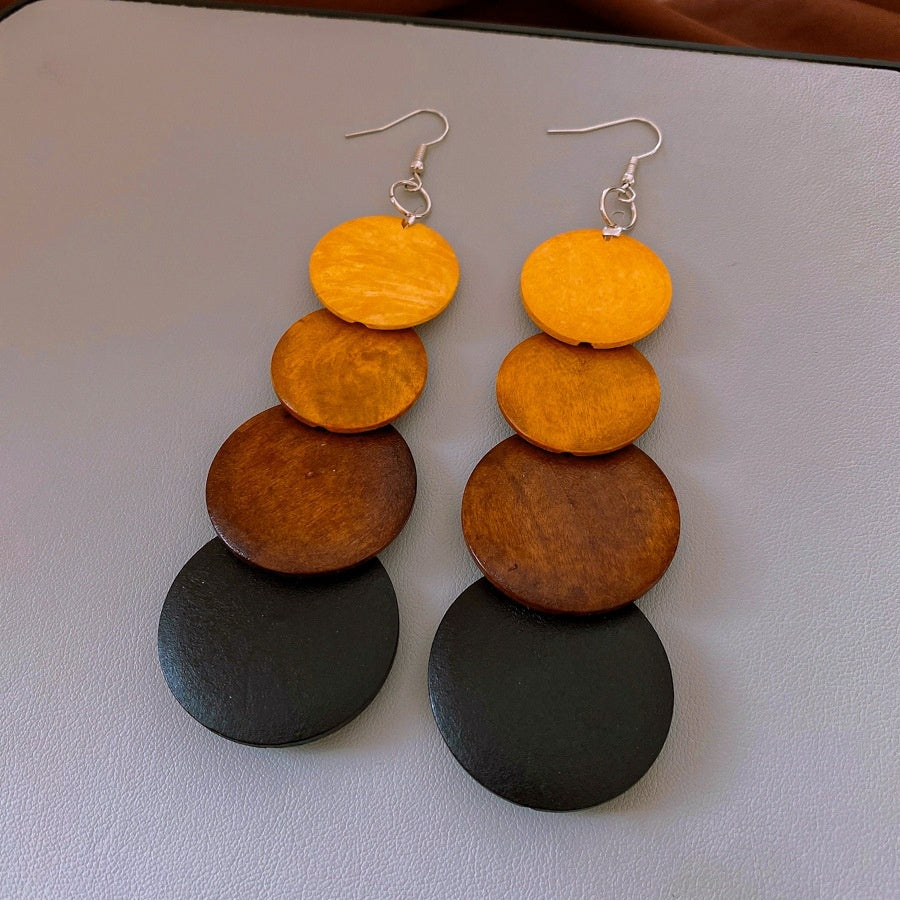 Ethnic Style Round Wooden Bead Tassel Earrings