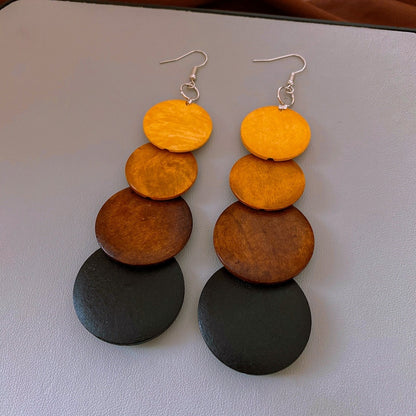 Pendientes de borlas con cuentas redondas de madera de estilo étnico