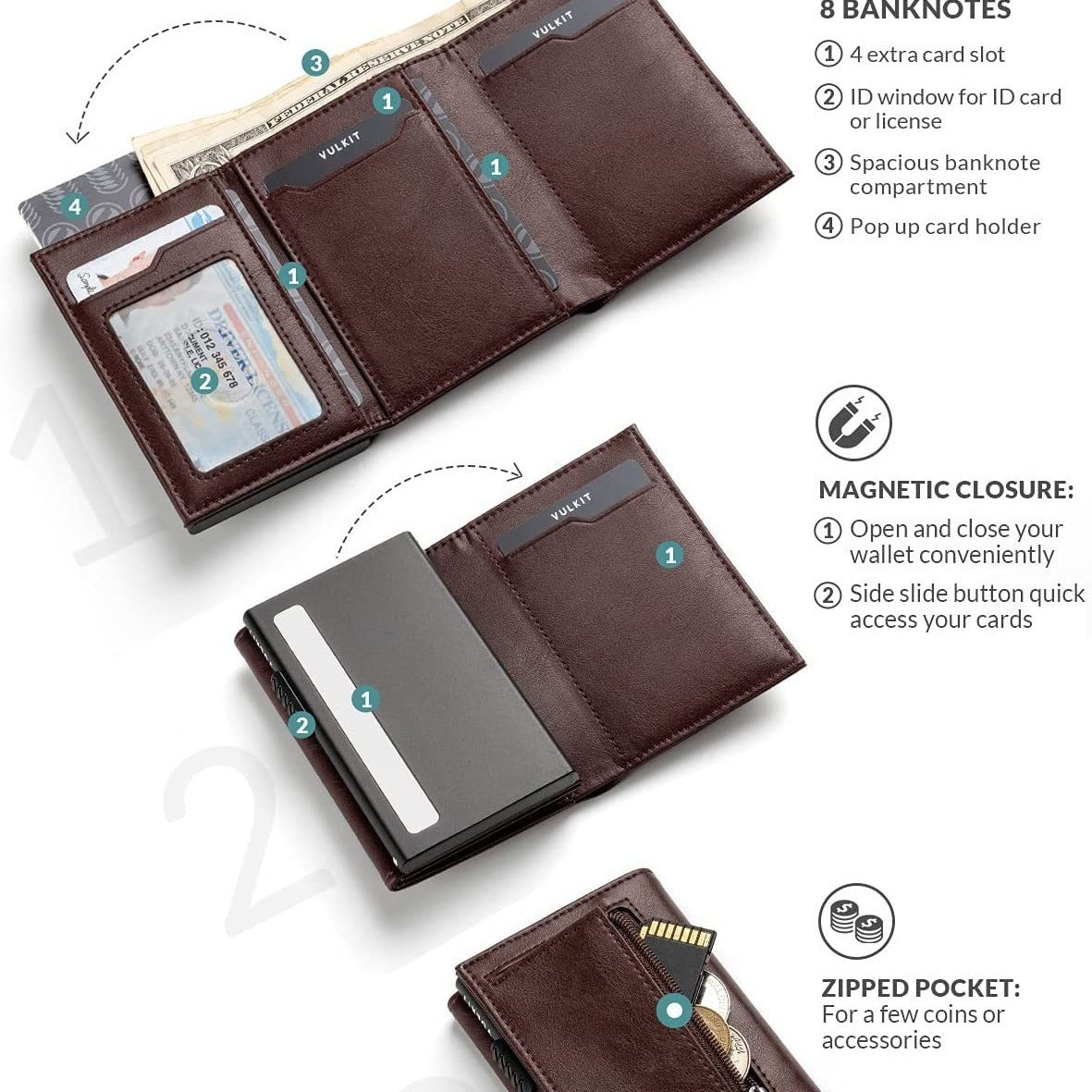 Oil Wax Leather Aluminum Alloy Automatic Pop-up Cassette Multi-function Large Capacity Metal Wallet