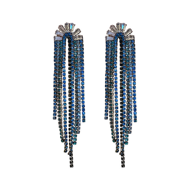 925 Silver Needle Personality U-shaped Zircon Rhinestone Tassel Earrings