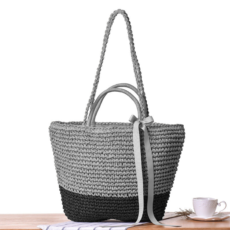 Bolso bandolera de playa redondo de paja tejida