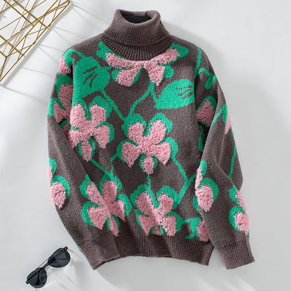 Damen Strickwaren Dreidimensionales Beflockungsblumenrevers
