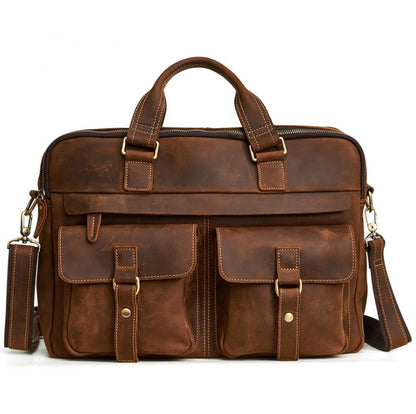 Bolsos genuinos para hombre, bolsos de negocios retro para hombre, maletín de piel de vaca, bolso oblicuo, bolso para portátil de 15,6 pulgadas