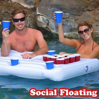 Colchón de aire para fiesta acuática, cubo de hielo, enfriador, portavasos, mesa inflable para beer pong, flotador de piscina