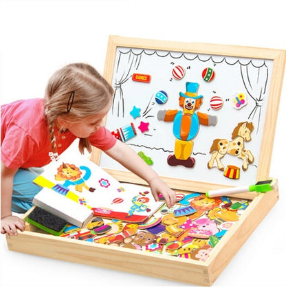 Rompecabezas magnético de madera para niños, caja de rompecabezas 3D con figuras de animales, tablero de dibujo y escritura, juguetes educativos de aprendizaje para niños. 