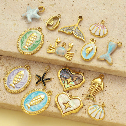 Colgante de acero de titanio con forma de estrella de mar y corazón estilo francés
