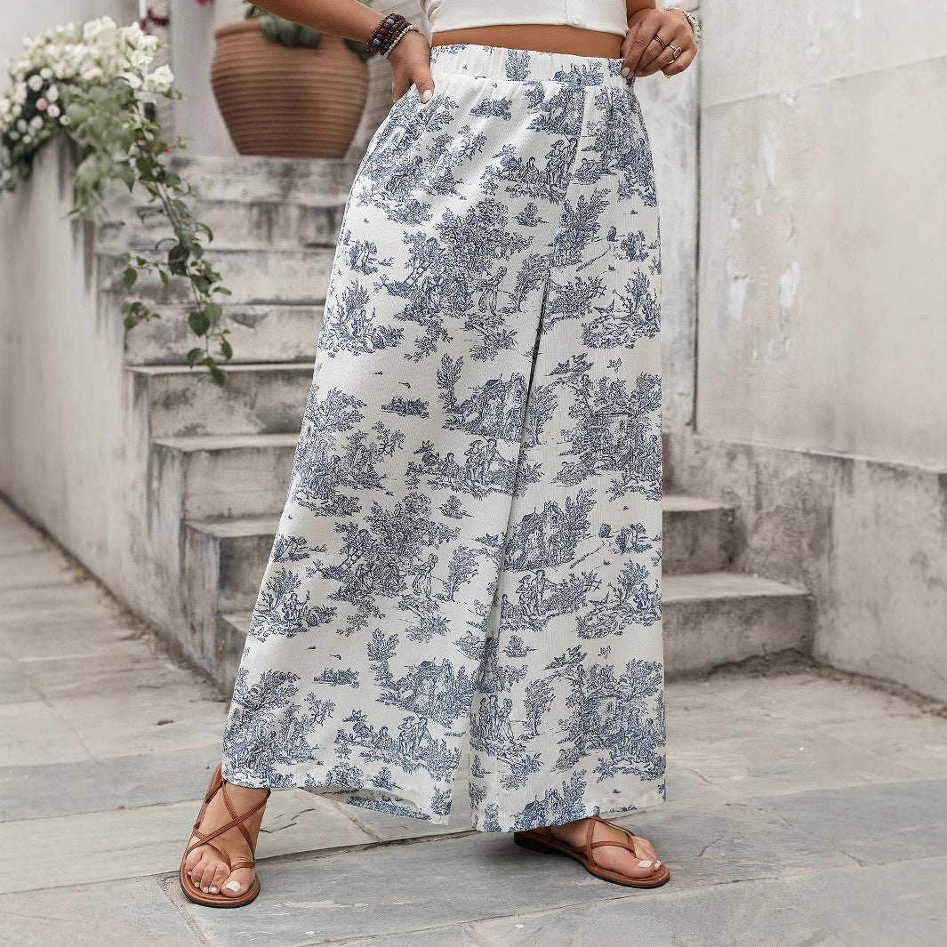New Women's Plus Size Loose Trousers with Print, Casual Long Pants - BAGMODA