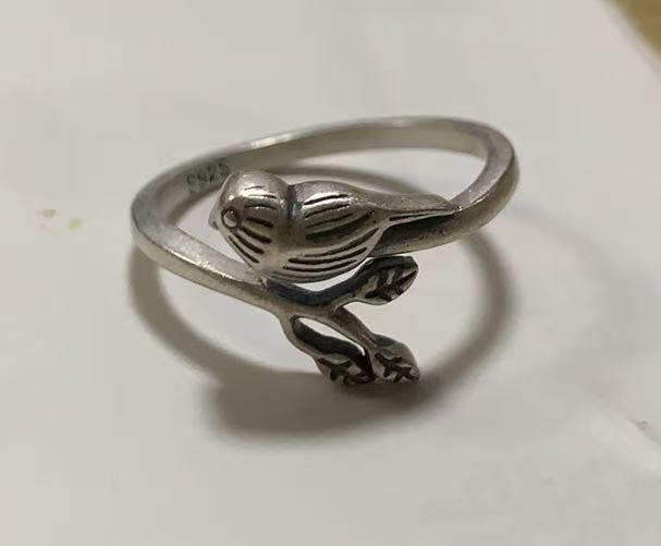 Artistic Vintage Thai Silver Bird Leaves S925 Sterling Silver Ring
