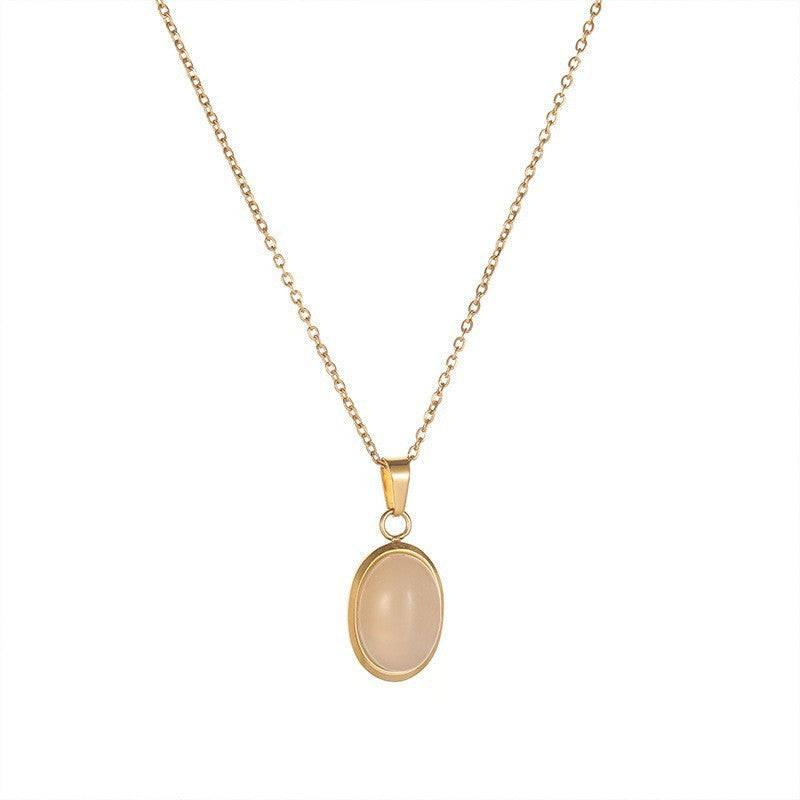 Oval Cat Eye Pendant Titanium Steel Necklace Special-interest Design