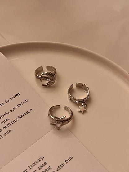 Anillo retro de cinco puntas con forma de estrella y luna, estilo hip hop, con personalidad y gran sentido de la moda.