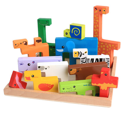 Juguetes de madera de alta calidad para bebés, bloques 3D, bloques de construcción de animales, bloques apilables de madera de haya, regalo creativo de cumpleaños y Navidad para niños.