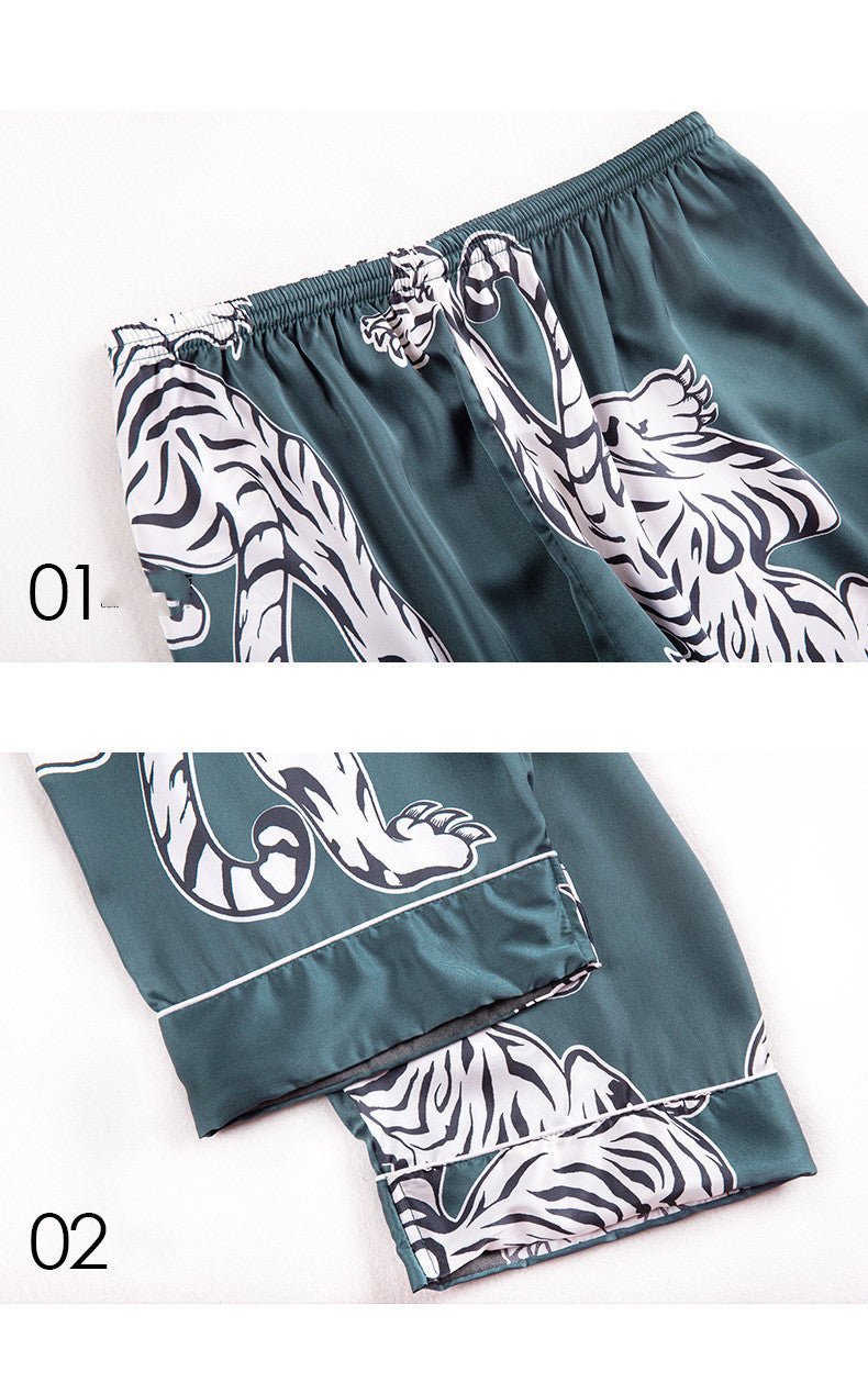 Men sleepwear Bottoms Silk Pajamas Print Long Sleep Pants - BAGMODA