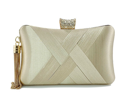 Tassel metal woven diamond buckle banquet evening shoulder bag - BAGMODA