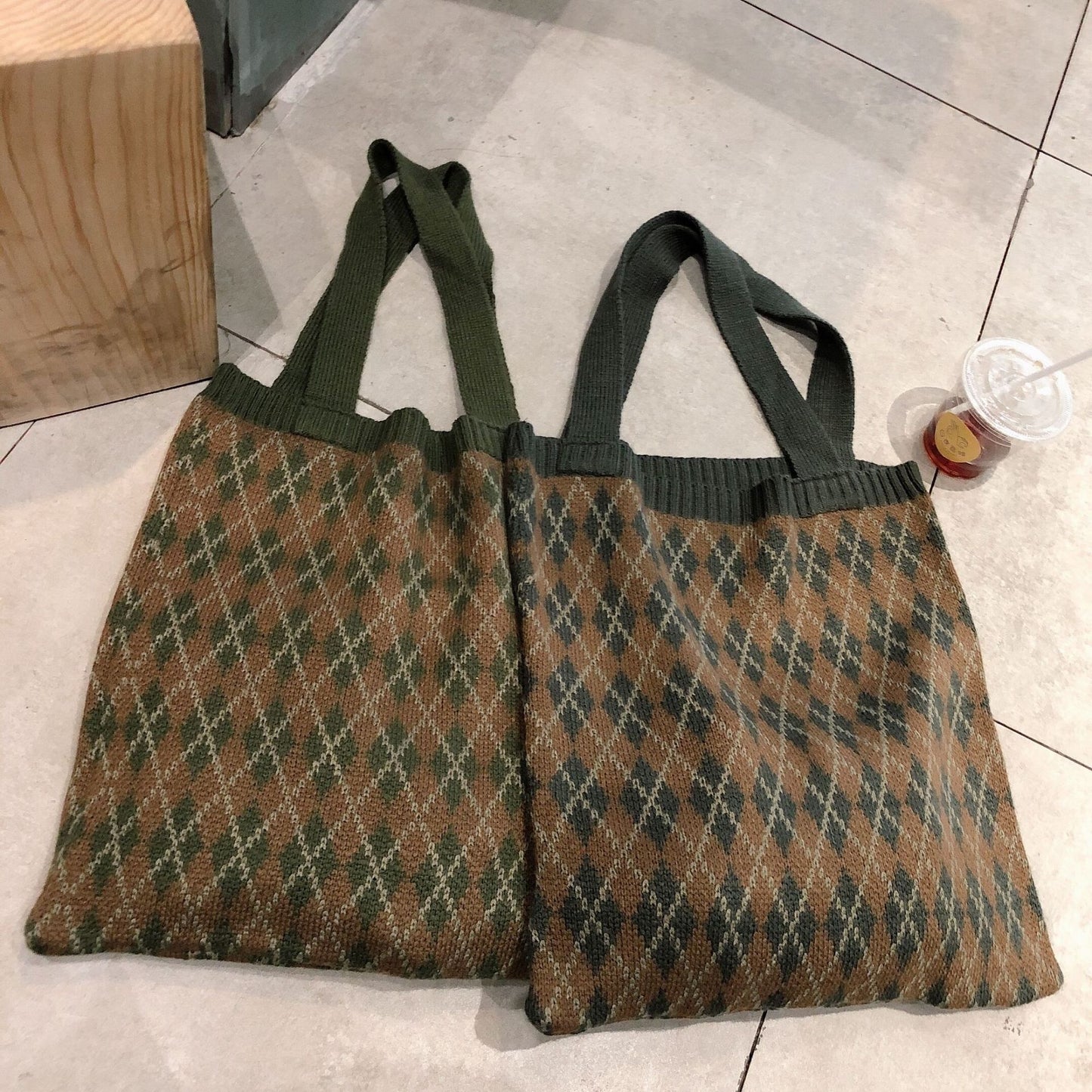 Knitted portable tote bag wool one-shoulder women's cloth bag