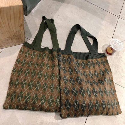 Bolso de mano portátil de punto de lana, bolso de tela de un solo hombro para mujer